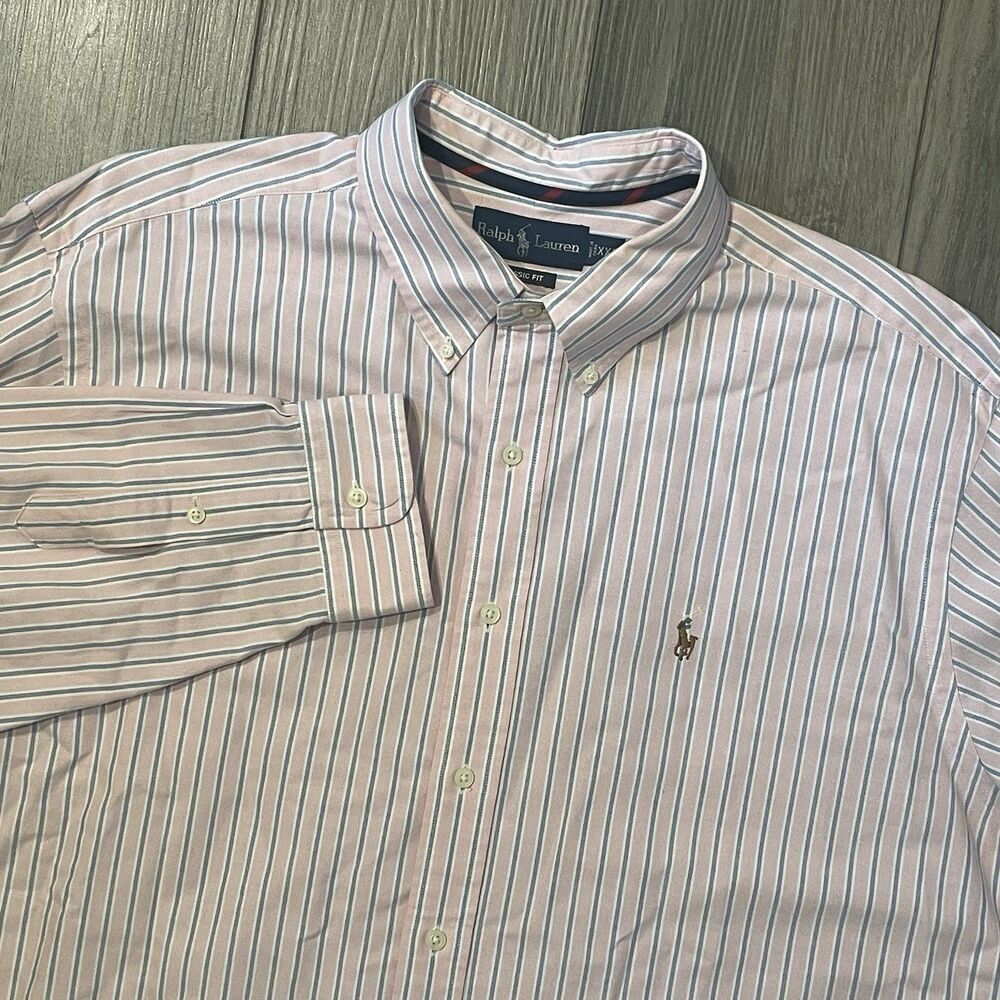 Ralph Lauren Button Down Shirt Men's XXL Pink Stripes Classic Fit Long Sleeve